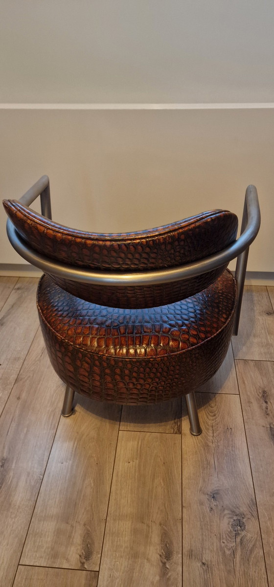 Image 1 of Croco leren stoel uit de Giulio Marelli fabriek van ontwerper Giuliano Cappelletti