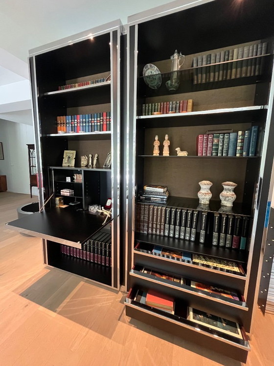 Designer Bookcase – 1973 – Willy Rizzo Style – System RD, Chrome, Wood (photo 8 of 13)