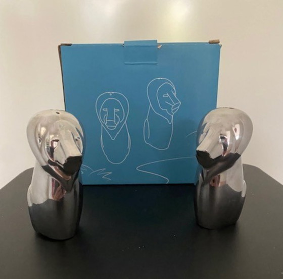 Neil Cohen (American industrial designer) 2017 modernist salt and pepper set – Nambe, Table accessories, Metal (photo 3 of 6)