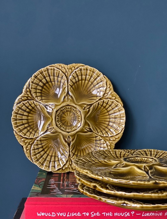 Image 1 of Sarreguemines set of 4 vintage oyster plates