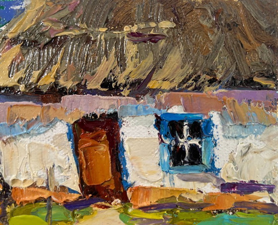 Image 1 of Original Oil Painting Colorful Village Landscape Quiet summer morning