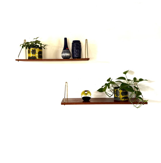 Set of 2 vintage Danish teak Shelving units ‘60, Brass, Wood, Brown (photo 9 of 9)