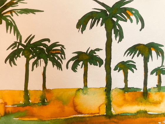 Signed Painting Egypt Landscape « Sunrise on the Nile. » – Verilhac, Art, Paper (photo 4 of 10)
