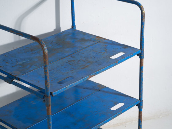 Industrial blue metal cart – Factory trolley Europe – circa 1950 #1 – Bar carts, Iron, Industrieel (photo 24 of 35)