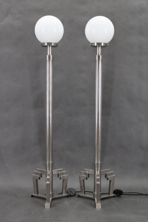 Paire de lampadaires chromés Art Déco des années 1940, Tchécoslovaquie
