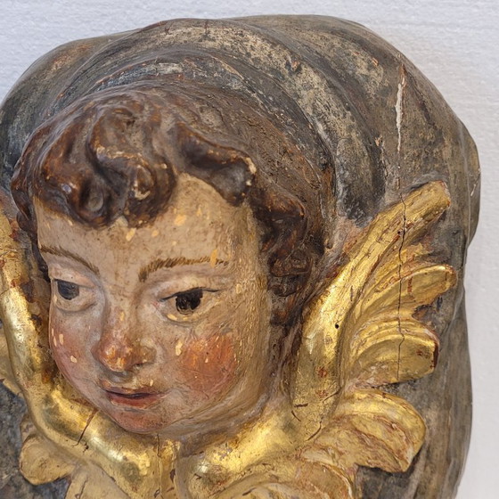 Image 1 of Paire de chérubins en haut-relief, bois polychrome, XVIIIe siècle - Espagne