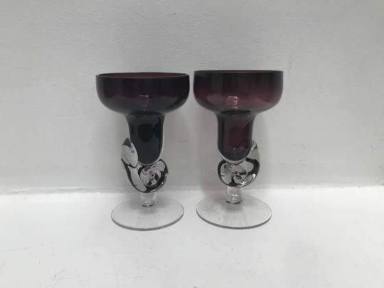 Image 1 of Portacandele vintage in vetro bordeaux: decorazioni da tavola fatte a mano in Francia