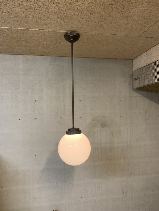 Lampada a sospensione originale vintage in rame rosso e vetro