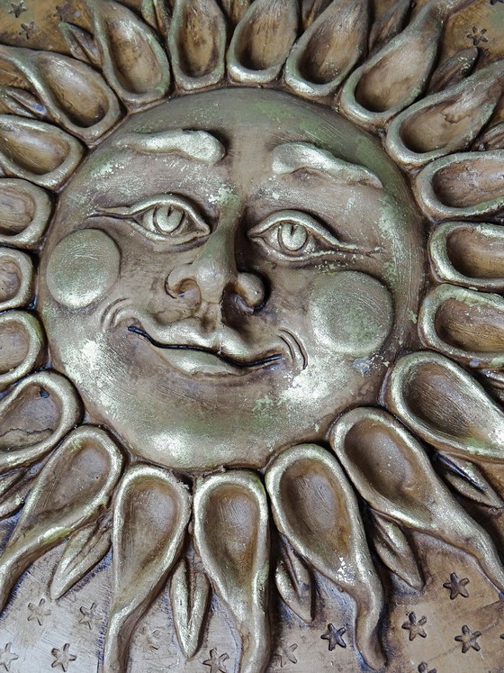 Image 1 of Grande scultura murale antropomorfa a forma di sole in terracotta patinata, artigianato italiano vintage