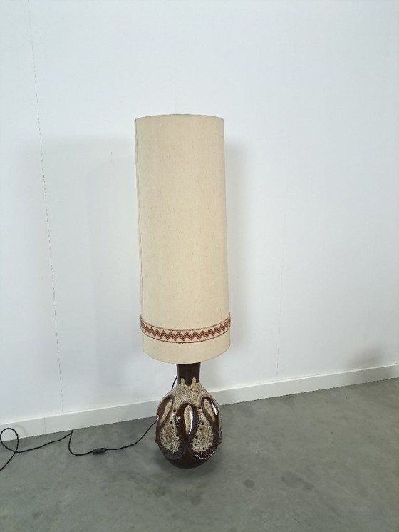 Image 1 of Braune Keramiklampe von Besigheimer Leuchten mit beleuchtetem Sockel