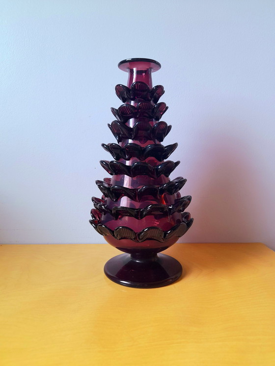 Image 1 of Jarrón de cristal soplado con piñas 1970