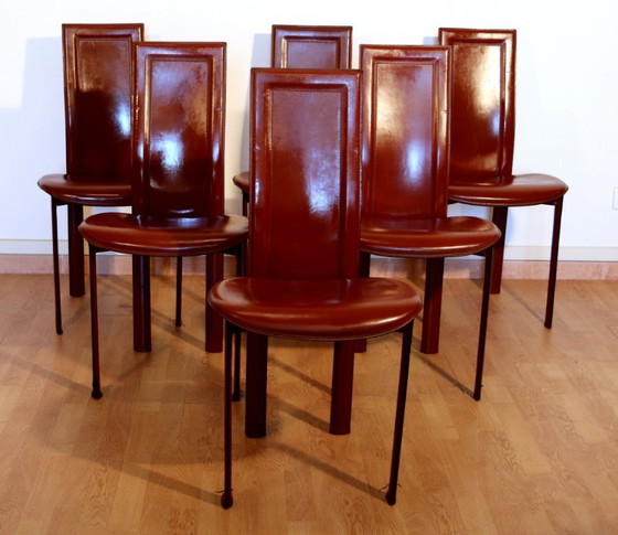 Image 1 of Ensemble de 6 chaises de salle à manger Lara de Giorgio Cattelan pour Cattelan Italia en cuir Bordeaux, Italie