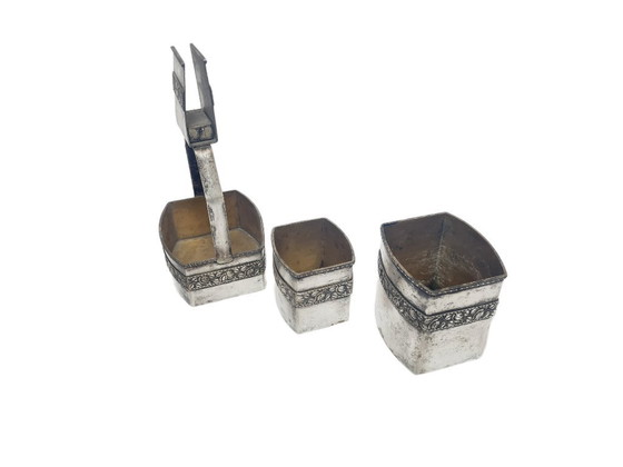 Set Fumatore Tedesco Art Déco, anni '30, Set di 3, Oggetti decorativi, Metallo, Ottone, Dorato (foto 11 di 15)