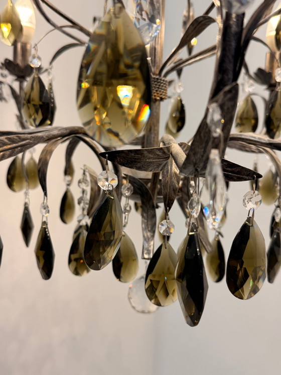 Lustre vintage en cristal avec pampilles en verre fumé (photo 4 of 7)