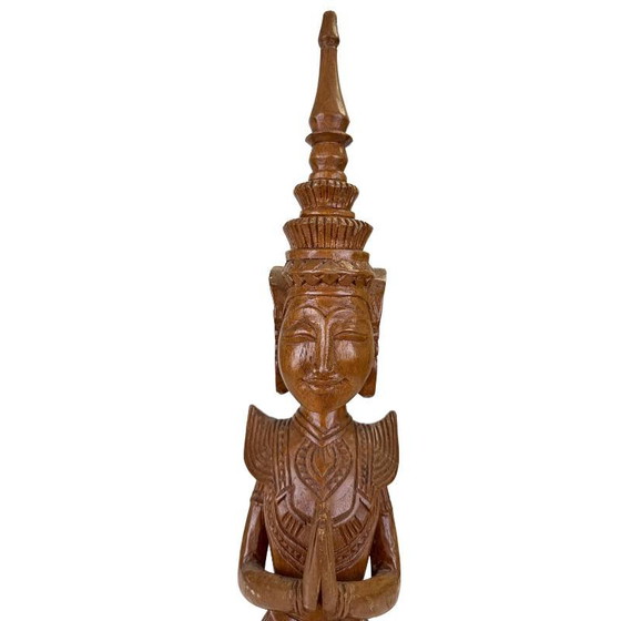 Paire de Gardiens Tephanom Thaïlandais Vintage - 51 cm - Bois de Teck Massif Sculpté à la Main - circa 1960 (photo 9 of 24)