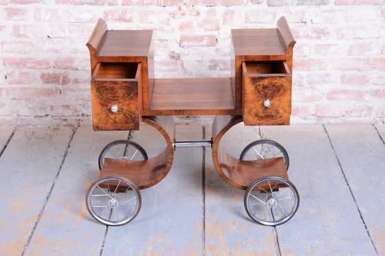 Restored Art Deco Serving Trolley, Walnut, Revived Polish, France, 1920s – Bar carts, Metal, Rubber (photo 2 of 8)