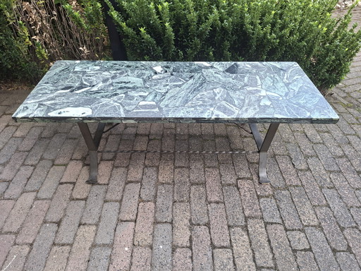 Marble coffee table with wrought iron base