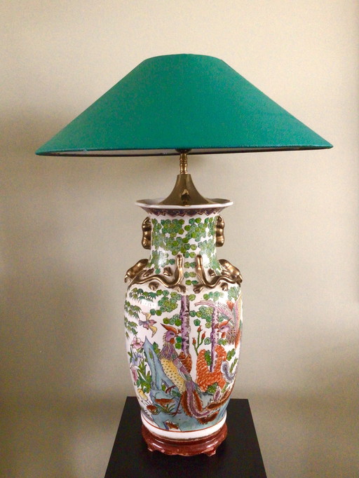 Grote Mid Century Chinese Family Rose Tafellamp Hoogte 76 cm 