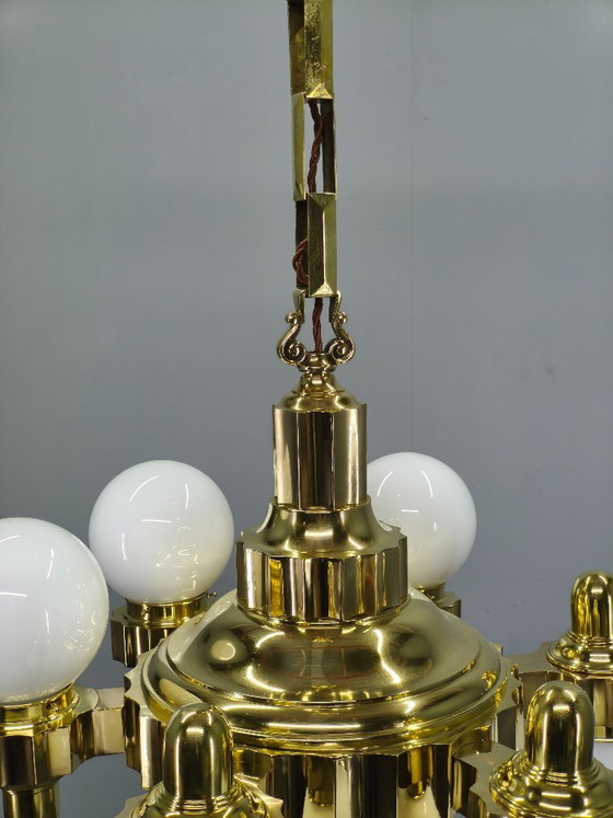 Image 1 of Lustre Art Déco tchèque en laiton à double position de bras, années 1930