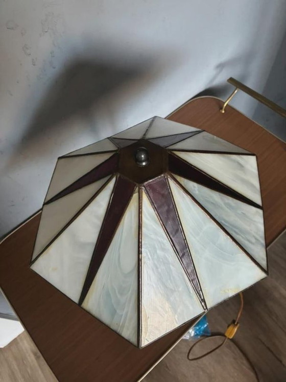 Lampe Honsel style Tiffany, abat-jour en verre crème et rouge, années 1970, Beige (photo 3 sur 7)