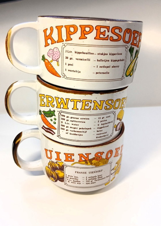 Image 1 of (W007) Complete vintage set of 6 soup bowls with recipes – 70s retro classics