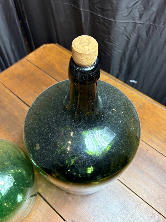 Image 1 of Set of 2 Beautiful Large Vintage Dame-Jeannes / Demijohns (Green Glass)