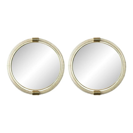 Image 1 of Duo de miroirs muraux classiques vénitiens en verre de Murano Torciglione avec finition feuille d'or