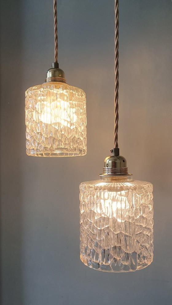 Lot de Suspensions Vintage - verre craquelé - design mid-century. – Métal (photo 9 of 21)
