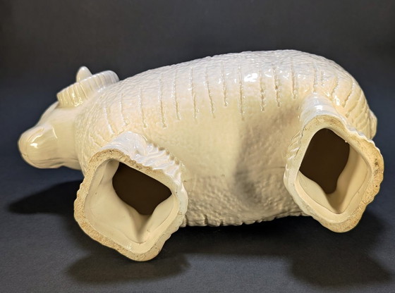 Large Cream Glazed Ceramic Ram – 30 cm – Sculpture (photo 6 of 10)