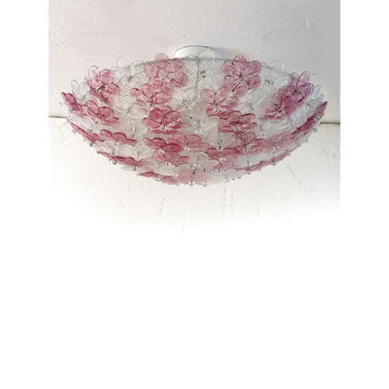 Image 1 of Plafonnier en verre de Murano à motif floral transparent vénitien et Ametista, style Barovier