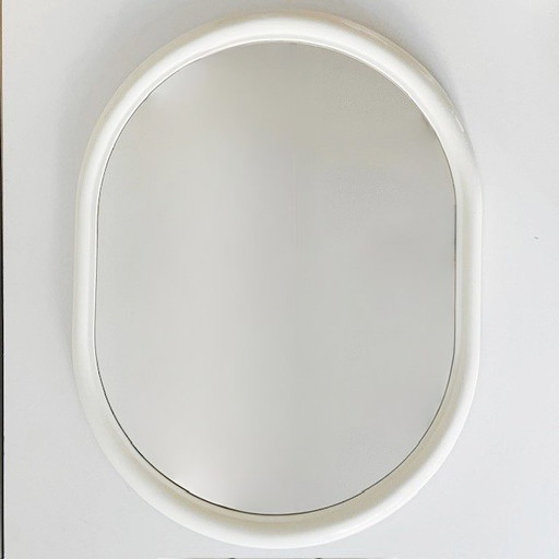 Vintage space age spiegel ovaal crème wit kunststof 1970's