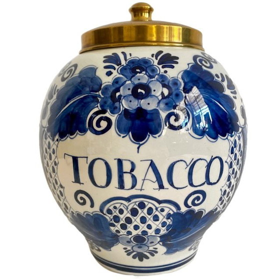 Image 1 of Vaso da tabacco blu Delft 1950 Fabbrica di ceramica di Velsen