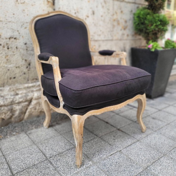 Image 1 of Chaise à la reine, style Louis XV / Provençal, chêne et garniture, XIXe siècle - France