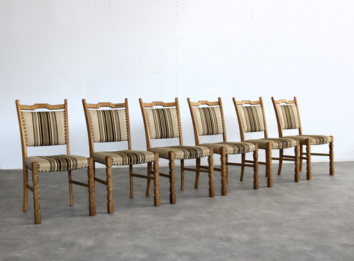 6x brutalist Danish oak dining chairs