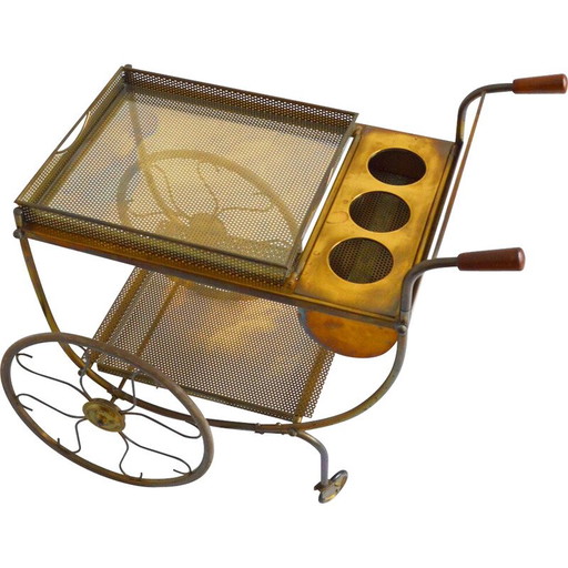 Chariot de service vintage en laiton et verre par Josef Frank pour Svenskt Tenn, Suède