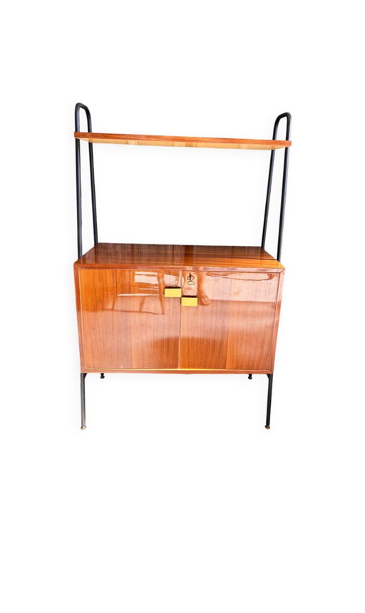 Buffet haut moderniste en acajou et métal 