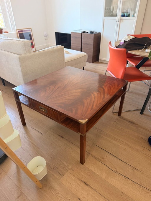 Mesa de centro de estilo militar vintage – Madera y latón – Aprox. 100 x 100 cm – salontafels, Wood (photo 2 of 11)