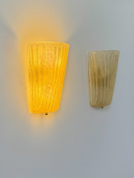 Image 1 of Coppia di applique da parete vintage in vetro di Murano stampato e pressato, Italia, 1980