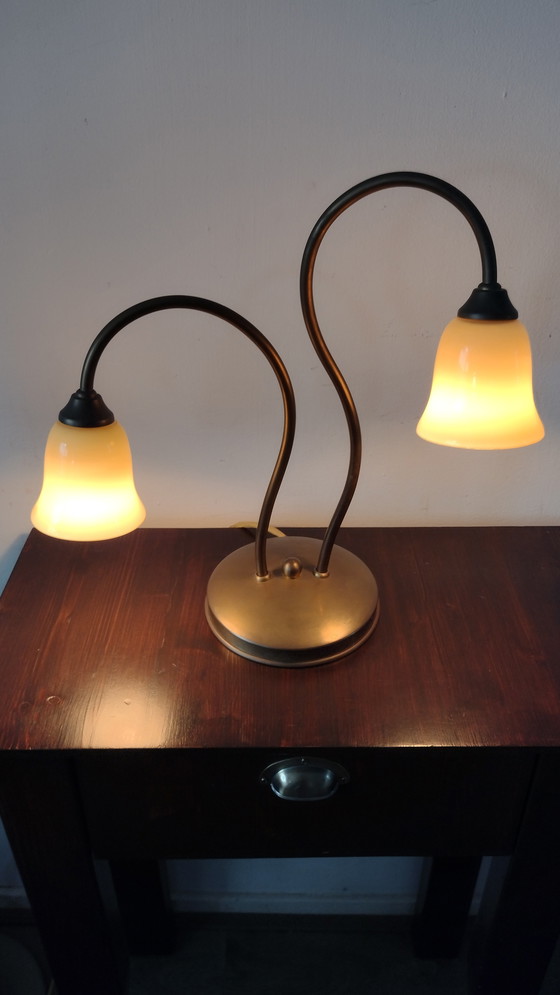 Image 1 of Handcrafted vintage table lamp - Jozé ten Have v.o.f. - with double arm and glass chalices