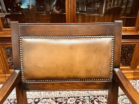 Antique English Office Chair – Leather, Metal (photo 5 of 7)
