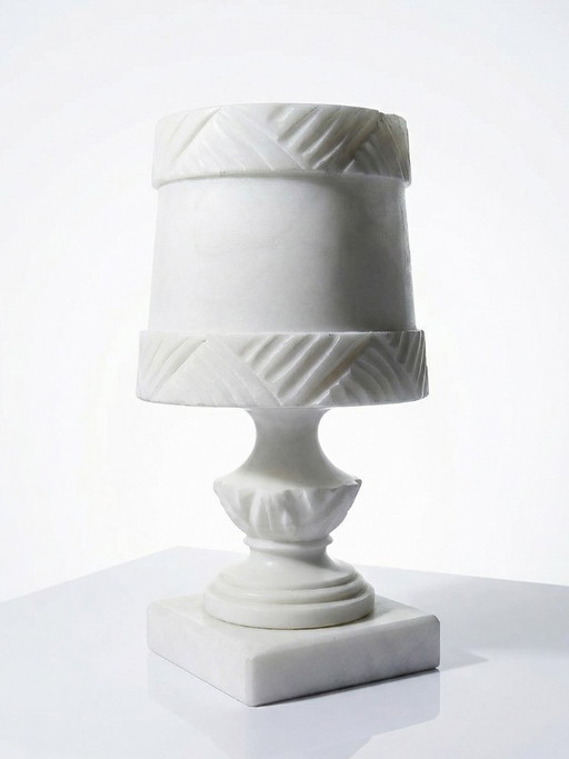 Night light lamp in carved white alabaster, classical style, circa 1950-1970