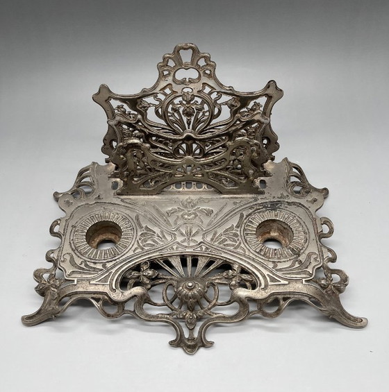 Image 1 of Jugendstil Briefhalter & Schreibzeug – Gusseisen Floral (Modell 1281) – ca. 1900