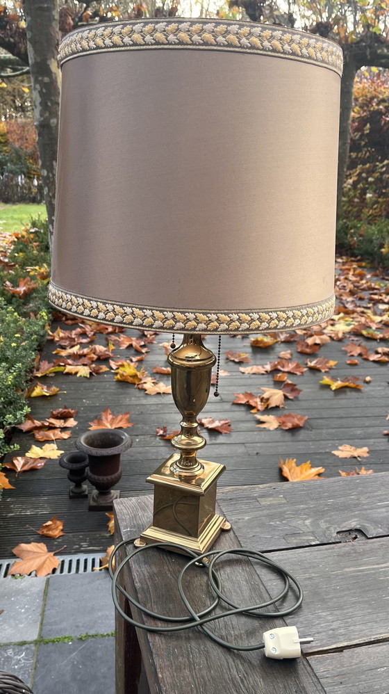 Image 1 of messing tafellamp dubbele lamp met trekkoord 