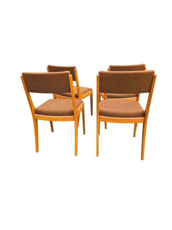 Set di 4 sedie a slitta vintage in legno chiaro e tessuto marrone - anni '60 – Sedie da pranzo, Textile, Wood (photo 5 of 5)