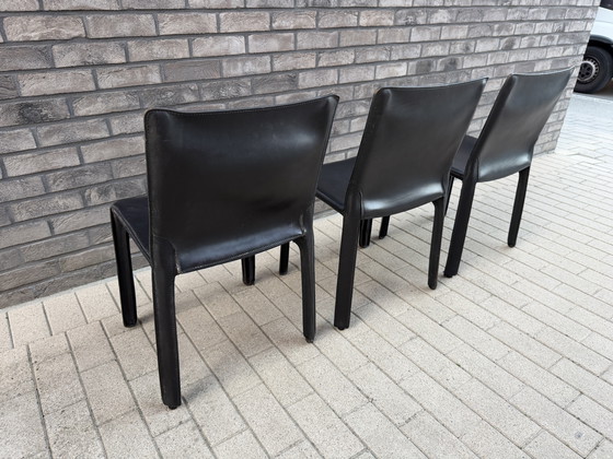 Image 1 of 3x Cassina Cab Chair Mario Bellini, zwart tuigleder
