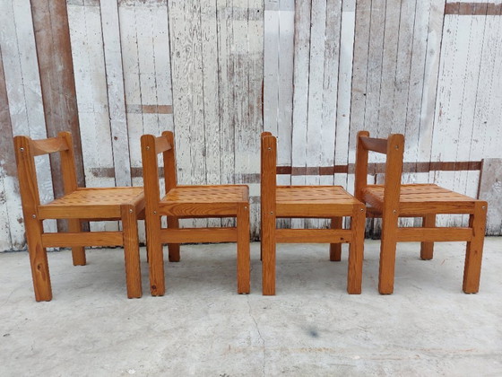 Image 1 of Minimalistische Holzstühle, 1970er Jahre, Satz von 4