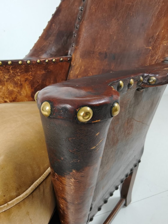 Image 1 of Poltrona antica in pelle, Inghilterra, circa 1800