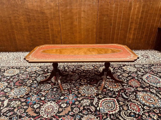 Table basse Chesterfield anglaise antique avec plateau en cuir, Tables basses, Bois (photo 10 sur 10)