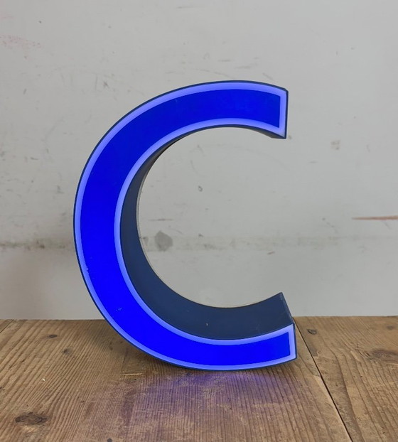 Image 1 of Vintage Blue Plastic Illuminated Letter C , 1970s