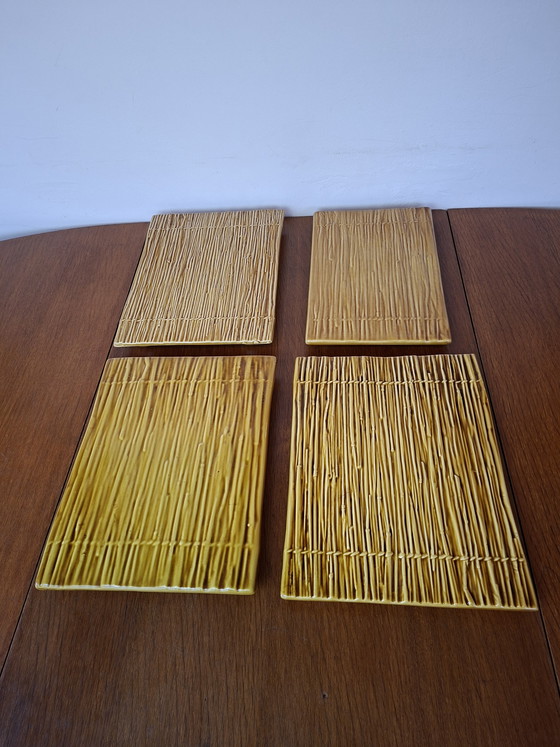 Image 1 of Assiettes en céramique de bambou Boch Keralux du milieu du XXe siècle